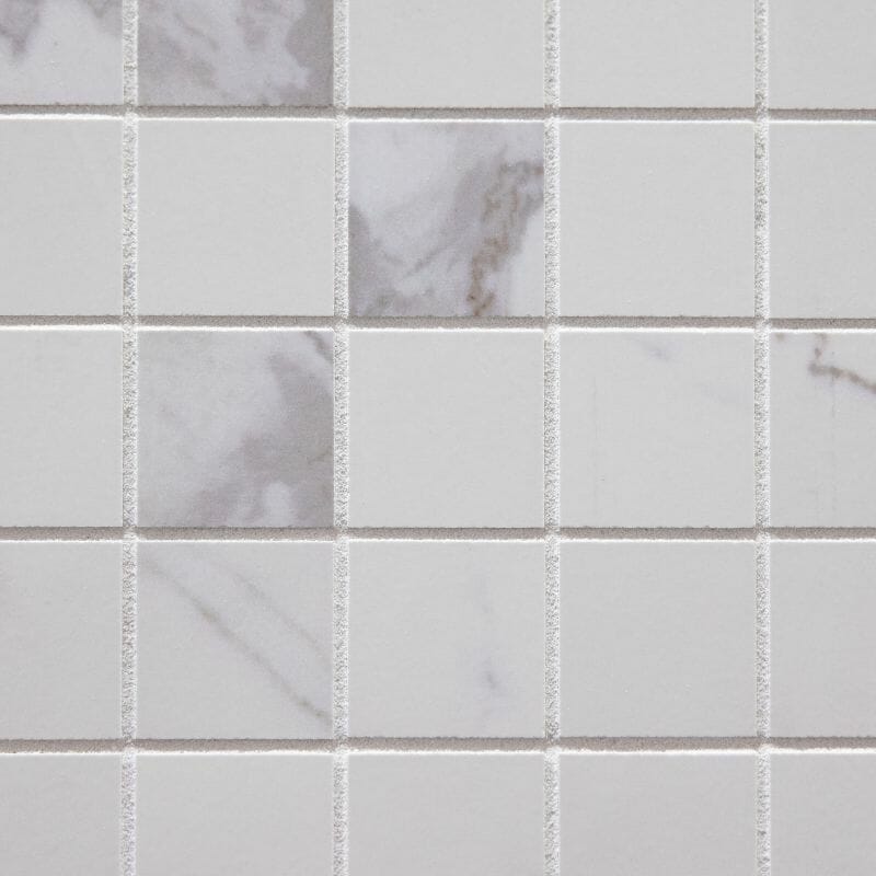 Small square wall tiling white with off-white colours